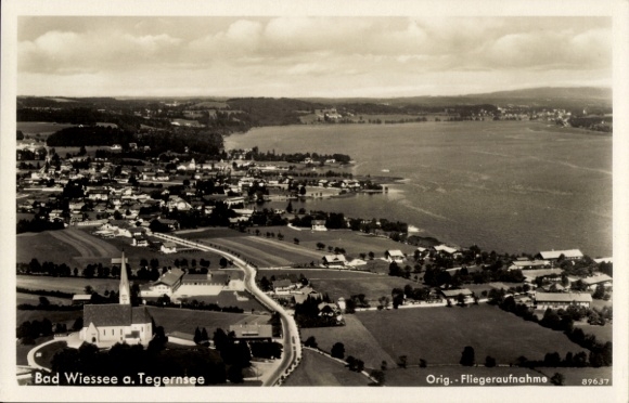 Postcard Bad Wiessee am Tegernsee, general view, aerial photograph