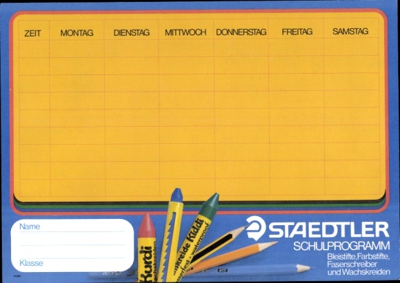 Stundenplan Staedtler Bleistifte, Farbstifte, Faserschreiber um 1970