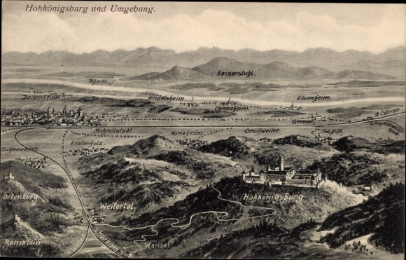 Postcard Orschwiller Orschweiler Alsace Bas Rhin, Haut-Koenigsbourg, surroundings, landscape, cities, mountains