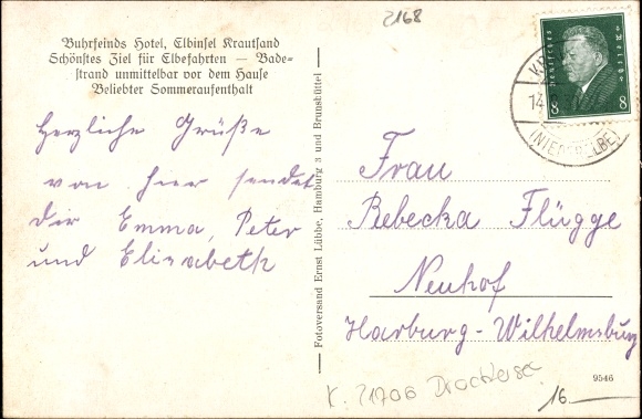 Postcard Krautsand Drochtersen in the district of Stade, Buhrfeinds Hotel, exterior view from the garden