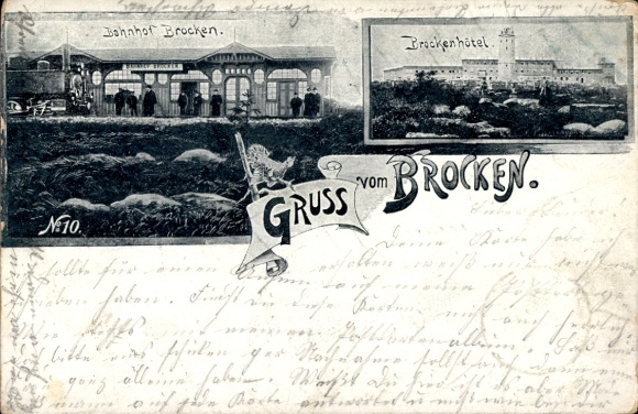 Ak Brocken im Harz, Brockenhotel, Bahnhof
