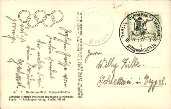 Postcard Berlin Charlottenburg Westend, Reichssportfeld, Olympic Stadium, aerial photograph