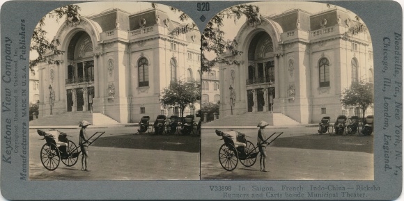 Stereo Photo Saigon Cochinchine Vietnam, Rickshaw, Municipal Theater