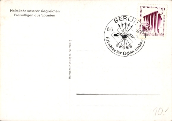 Postcard Legion Condor, Return of the German volunteers from Spain, 1939