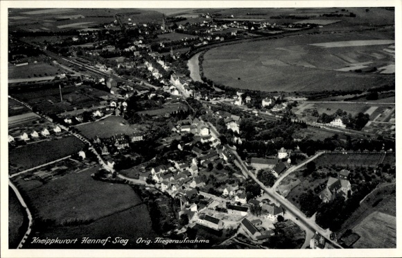Postcard Hennef an der Sieg, aerial photograph