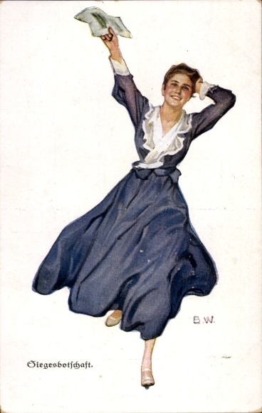 Artist Postcard Wennerberg, Bruno, Message of Victory, Woman with Letter