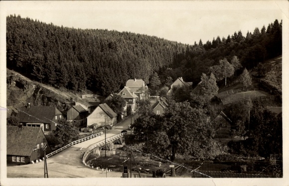 Postcard Tanne Oberharz am Brocken, village view, trees, street, houses, mountain landscape