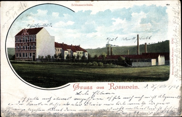 Postcard Roßwein in Saxony, locksmith school