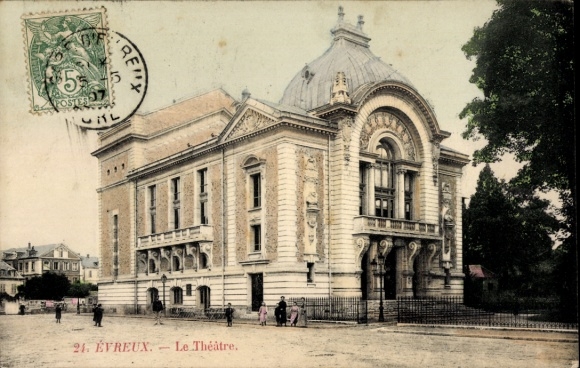 Postcard Évreux Eure, Théâtre d's building, colored