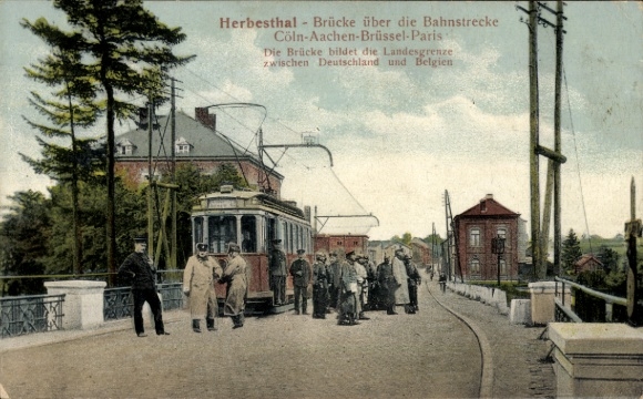 Postcard Herbesthal Lontzen Wallonia Liège, bridge over the railway line Cologne-Aachen-Brussels-Paris