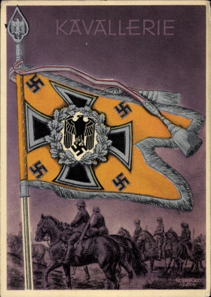 Artist Postcard Klein, Gottfried, Flags and Standards of the German Wehrmacht No. 12, Cavalry