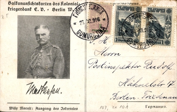 Artist Postcard Moralt, Willy, Bulgaria, exit of the Isker Valley, Field Marshal von Mackensen