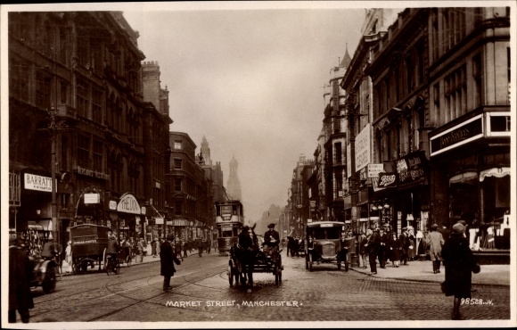 Postcard Manchester North West England, Market Street, Tram