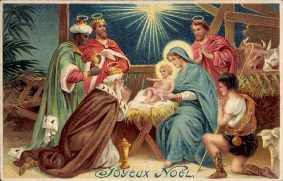 Präge Ak Glückwunsch Weihnachten, Heilige Familie, Jesuskind, Drei Könige