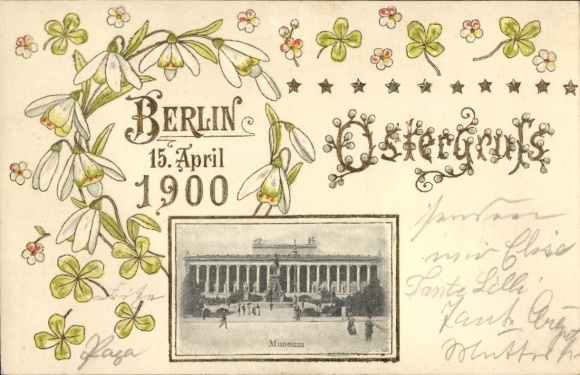 Passepartout Ak Berlin Mitte, Museum, Lustgarten, Frohe Ostern, Schneeglöckchen