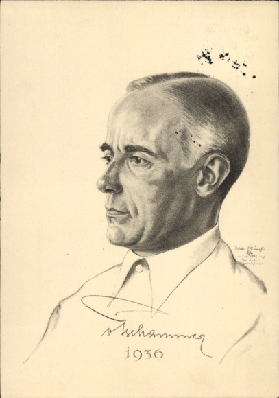 Artist Postcard Reich Sports Leader Hans von Tschammer and Osten, Portrait, German Olympic President