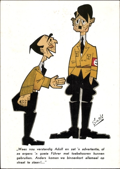 Künstler Ak Smits, Goebbels, Hitler, Wees nou verstandig Adolf en zet 'n advertentie, Karikatur