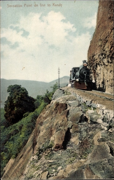 Postcard Kandy Sri Lanka Ceylon, Sensation Point on line, Railway