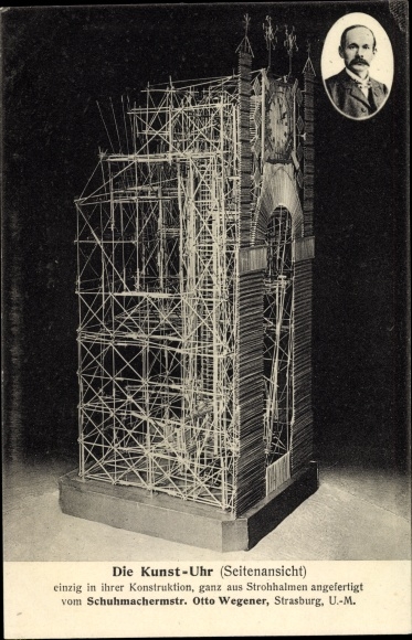 PC Strasburg in the Uckermark, art clock made of straw by master shoemaker Otto Wegener