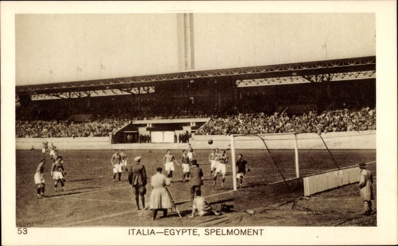 Postcard Amsterdam, Olympic Games 1928, football match Italy Egypt