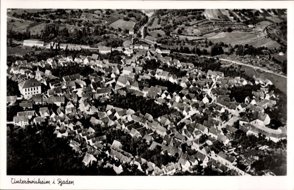 Postcard Unteröwisheim Kraichtal in Baden, aerial photograph