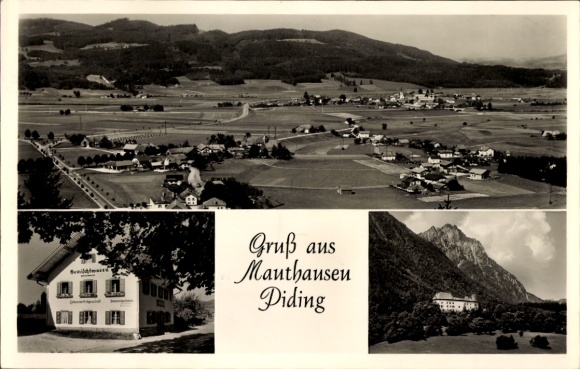 Postcard Mauthausen Piding in Upper Bavaria, Panorama, Staufeneck Castle, Hochstaufen, Food Danner