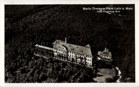 Postcard Lohr am Main Unterfranken, Maria-Theresia-Heim, aerial photograph