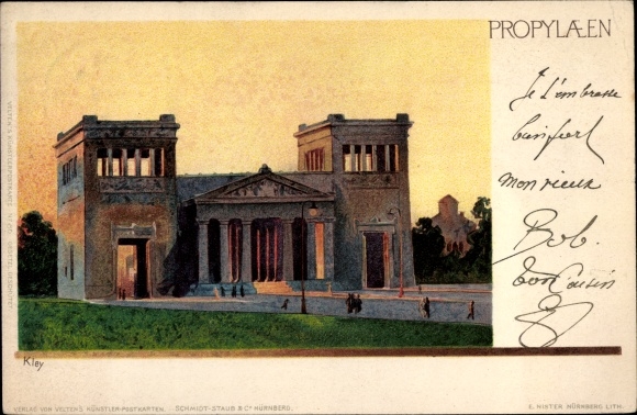 Artist Chromo-Litho Kley, Heinrich, Munich, view of Propylaen