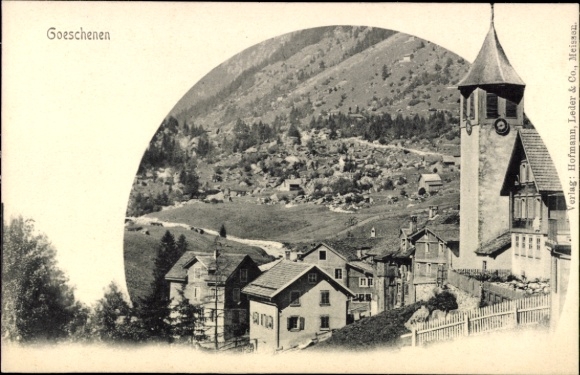 Ak Göschenen Goeschenen Kanton Uri, Dorfansicht, Kirche, Berglandschaft, Verlag: Hofmann, Leder &