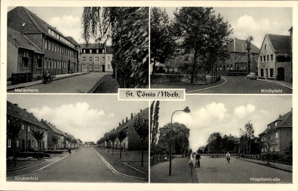 Postcard Sankt Tönis Tönisvorst am Niederrhein, Kirchplatz, Hospitalstraße, Kirchenfeld, Marienheim