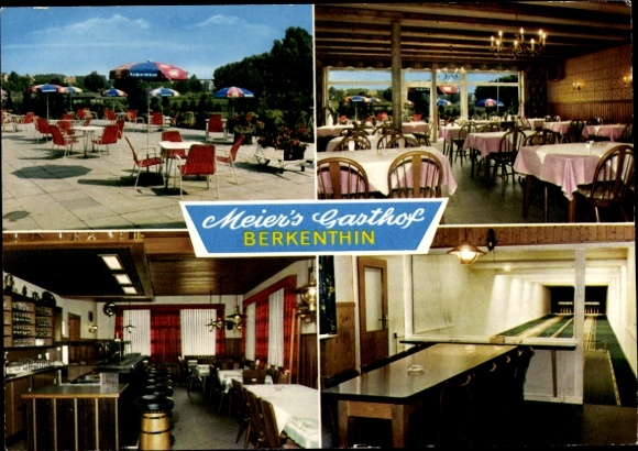 Postcard Berkenthin in Lauenburg, Meiers Gasthof, terrace, dining room, bowling alley