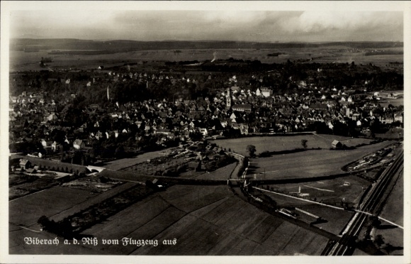 Postcard Biberach an der Riß in Upper Swabia, aerial view of Biberach, idyllic landscape, town