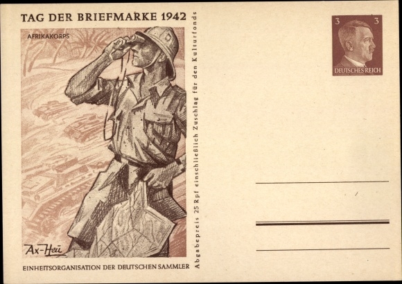 KP artysty papeterii pocztowej Axster Heudtlaß, Afrika Korps, Dzień Znaczka 1942