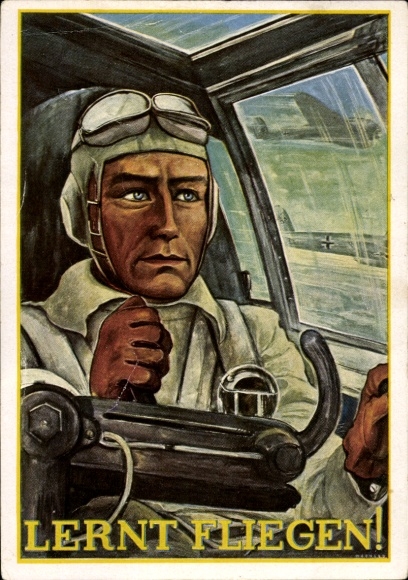 Künstler Ak NS Fliegerkorps, Lernt Fliegen, Kampfpilot, Luftwaffe, II. WK