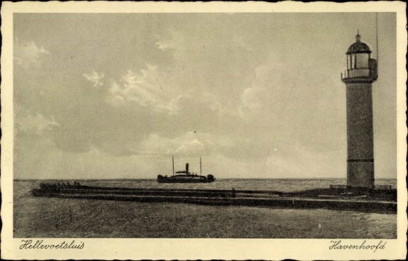 Postcard Hellevoetsluis South Holland, lighthouse, Havenhoofd