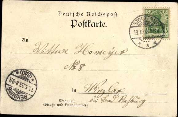 Chromo-Litho Stolzenau on the Weser, Church, Weser Bridge, Church