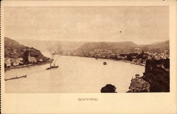 KP Boppard am Rhein, widok na Ren, statki, krajobraz