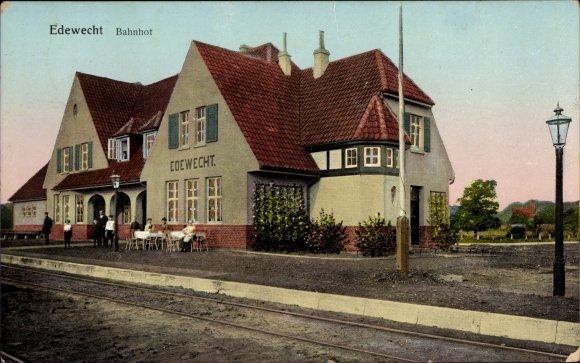 Postcard Edewecht in the Ammerland, train station, inn