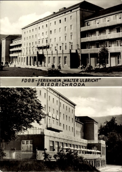 Postcard Friedrichroda in the Thuringian Forest, FDGB holiday home Walter Ulbricht, two views of the building