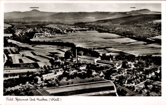 Postcard Kuchen in Württemberg, aerial photograph, South German cotton industry