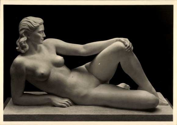 Postcard plastic The Wave by Fritz Klimsch, female nude, HDK 427, Photo Hoffmann