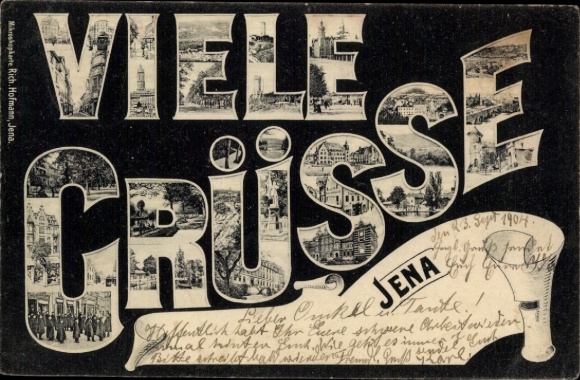 Letters Postcard Jena in Thuringia, partial views