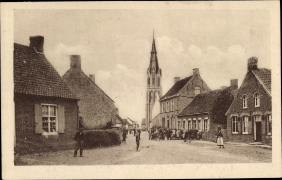 Photo Bikschote Langemark Poelkapelle West Flanders, street section, church