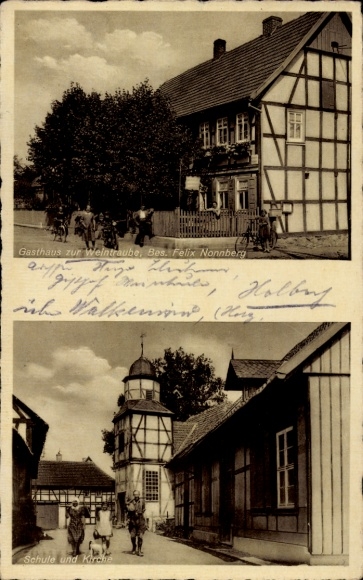 Ak Holbach Hohenstein Thüringen, Gasthaus zur Weintraube, Schule, Kirche
