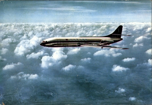 Postcard Belgian passenger aircraft, Caravelle, Sabena