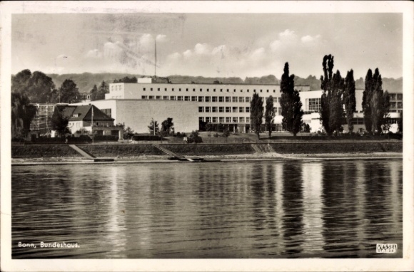 Postcard Bonn am Rhein, Federal Palace, water view, trees,