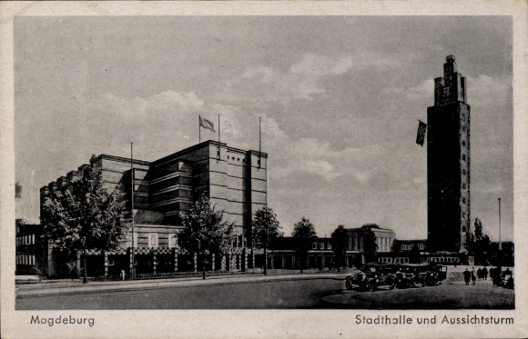 Postcard Magdeburg on the Elbe, town hall, observation tower