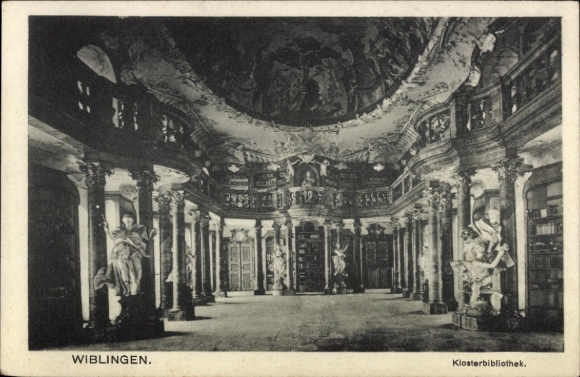 Ak Wiblingen Ulm an der Donau Baden,  Klosterbibliothek, Säulen, Statuen, Deckenmalerei