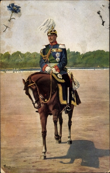 Artist PC Starcke, W., King Friedrich August III. von Sachsen, horse, veteran donation