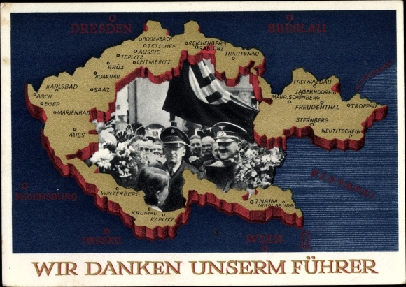 Postal stationery PC We thank our leader, Sudetenland, Bohemia, Moravia, Sudeten, Hitler